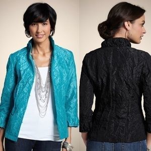 NWT CHICOS CRINKLE CRAZE CHARISE Black Jacket Size 3 Lg